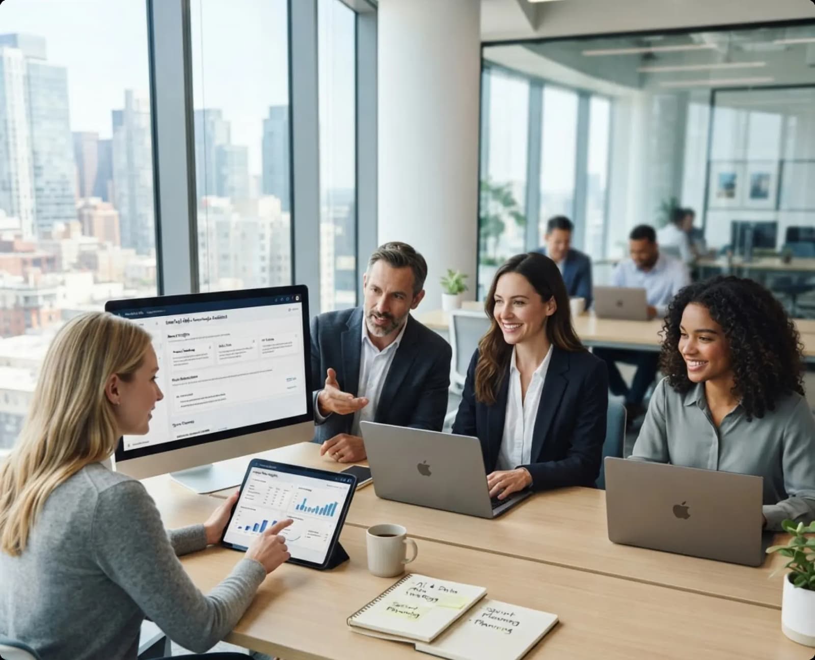 An employee using an internal AI knowledge assistant to search company documents