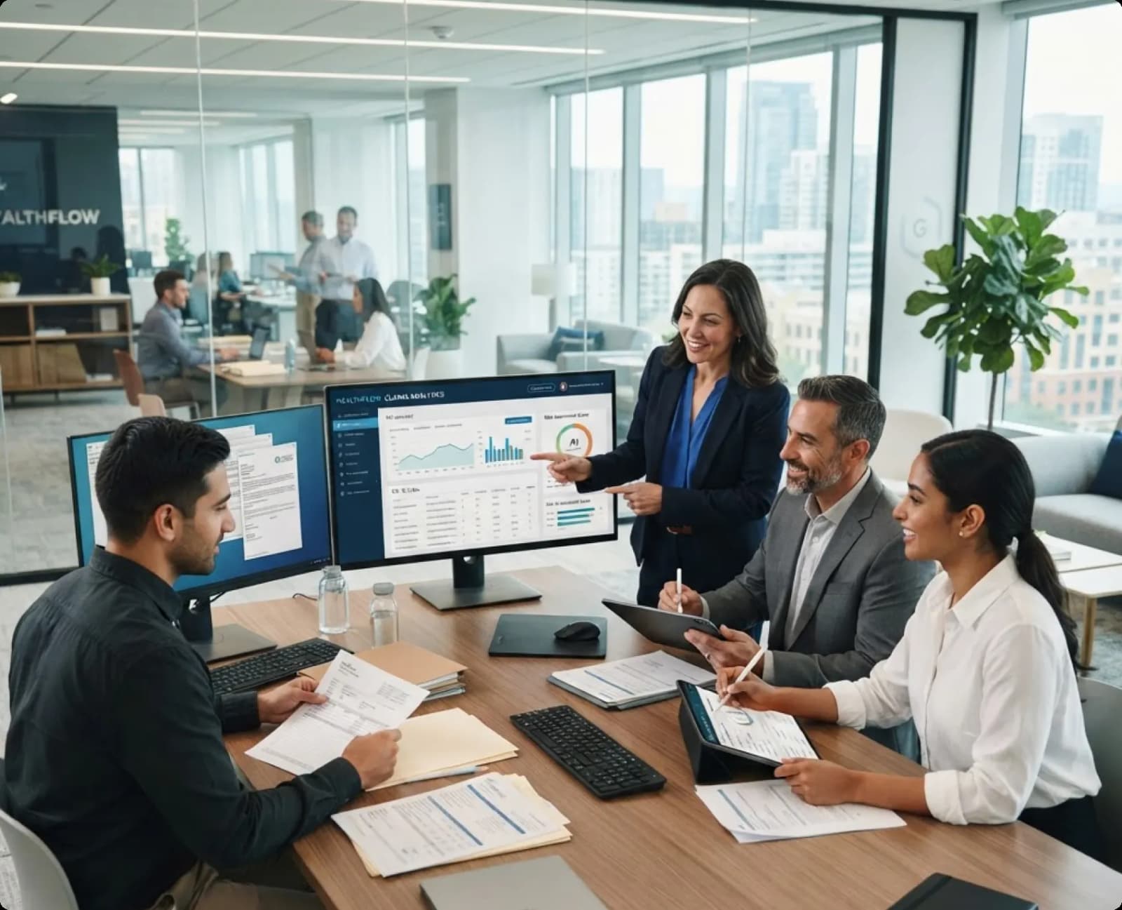 A claims specialist processing healthcare and insurance documents with AI assistance