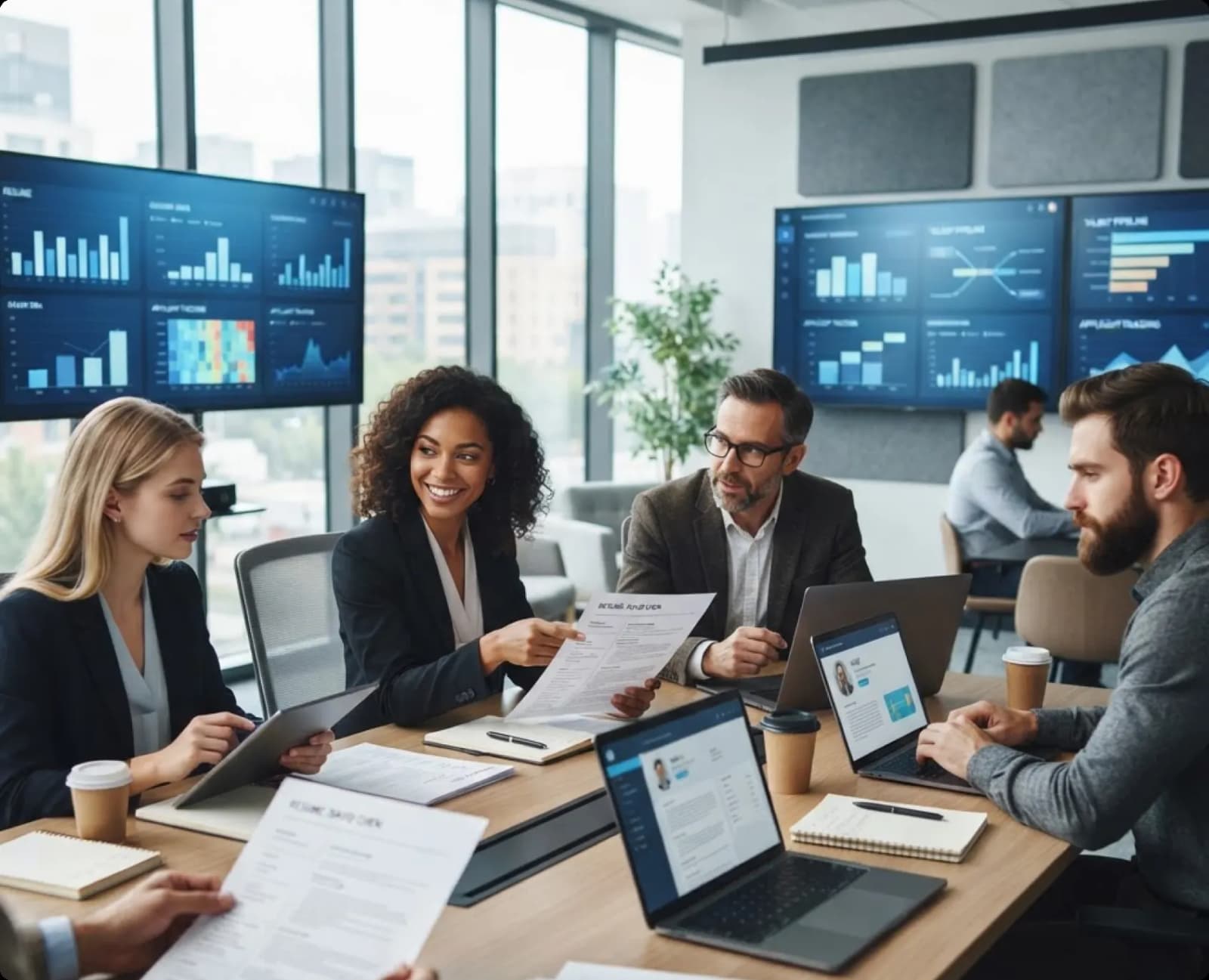 A recruiter reviewing AI-screened resumes and candidate matches