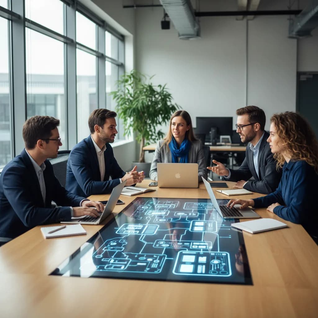 Colleagues working at their desks in an open-plan office