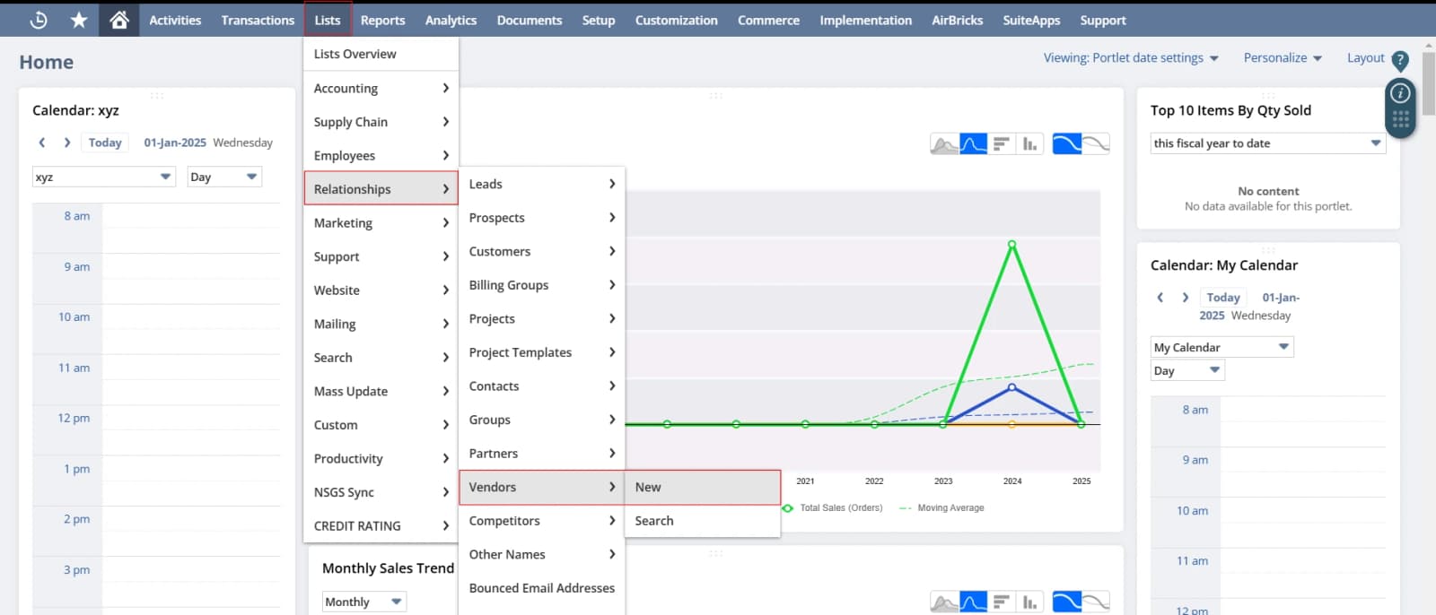 Go to Lists > Relationships > Vendor > New.