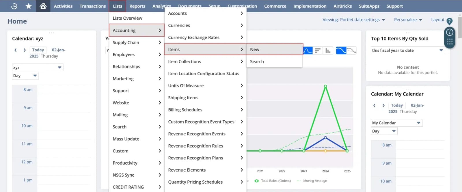 Go to Lists > Accounting > Items > New.