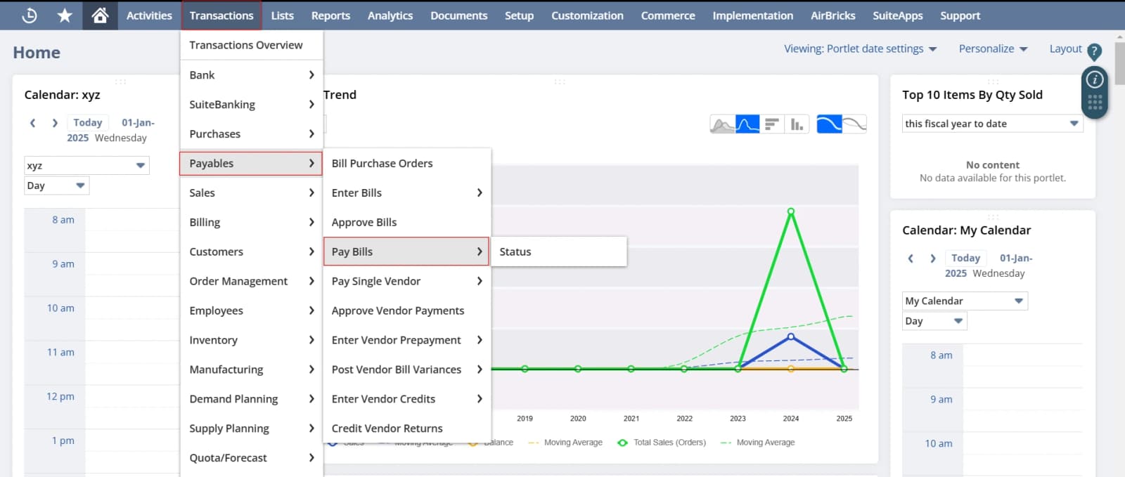 Go to Transactions > Payables > Pay Bills.