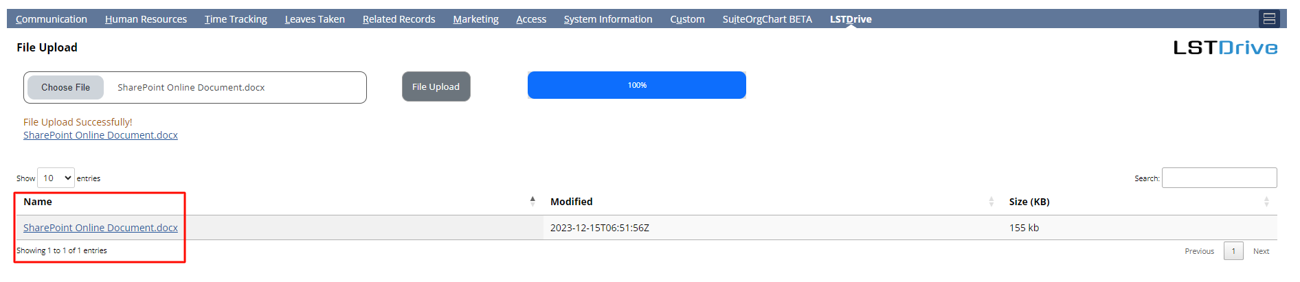 Uploaded Files in a Neat Table