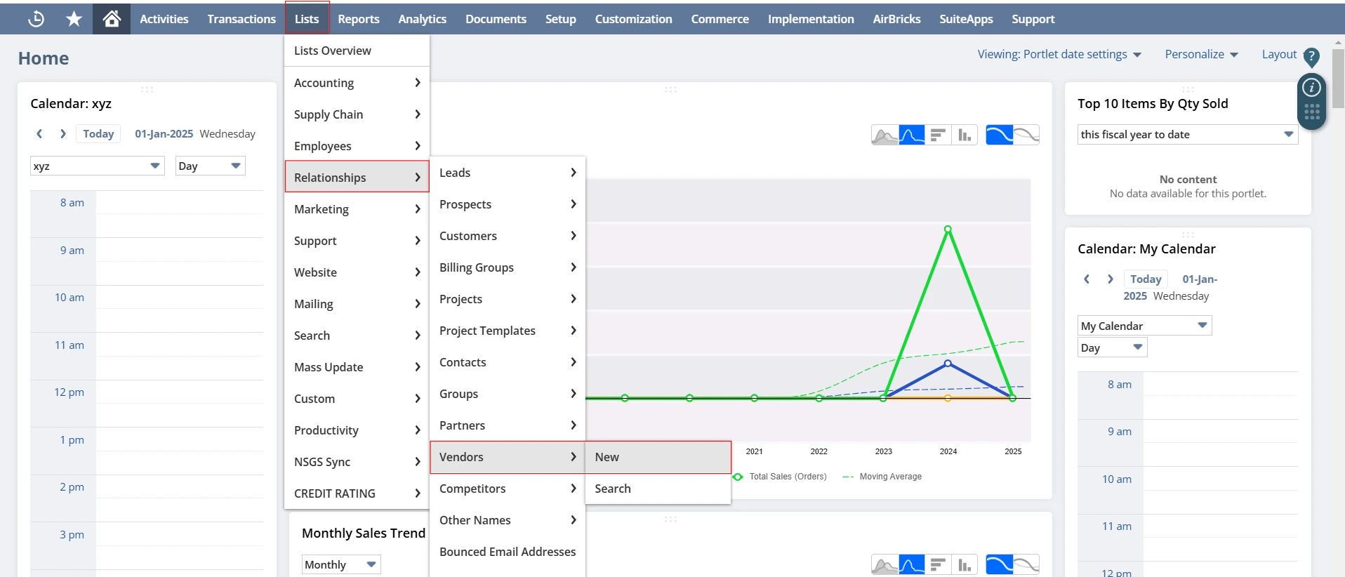 Go to Lists > Relationships > Vendor > New.
