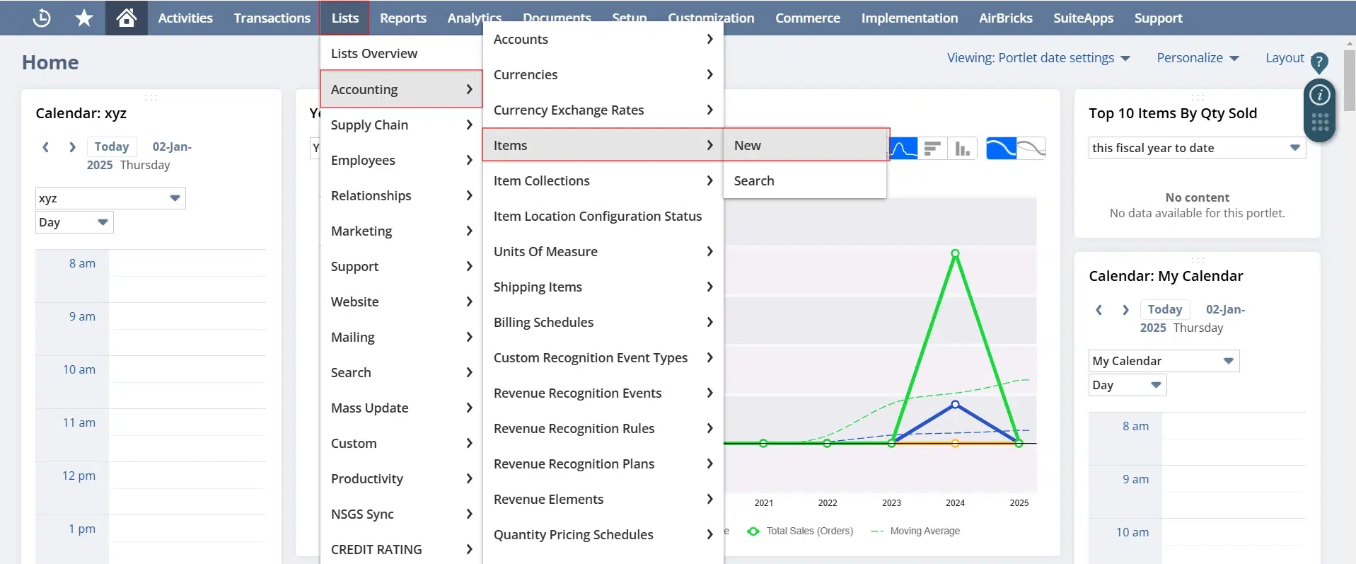 Go to Lists > Accounting > Items > New.