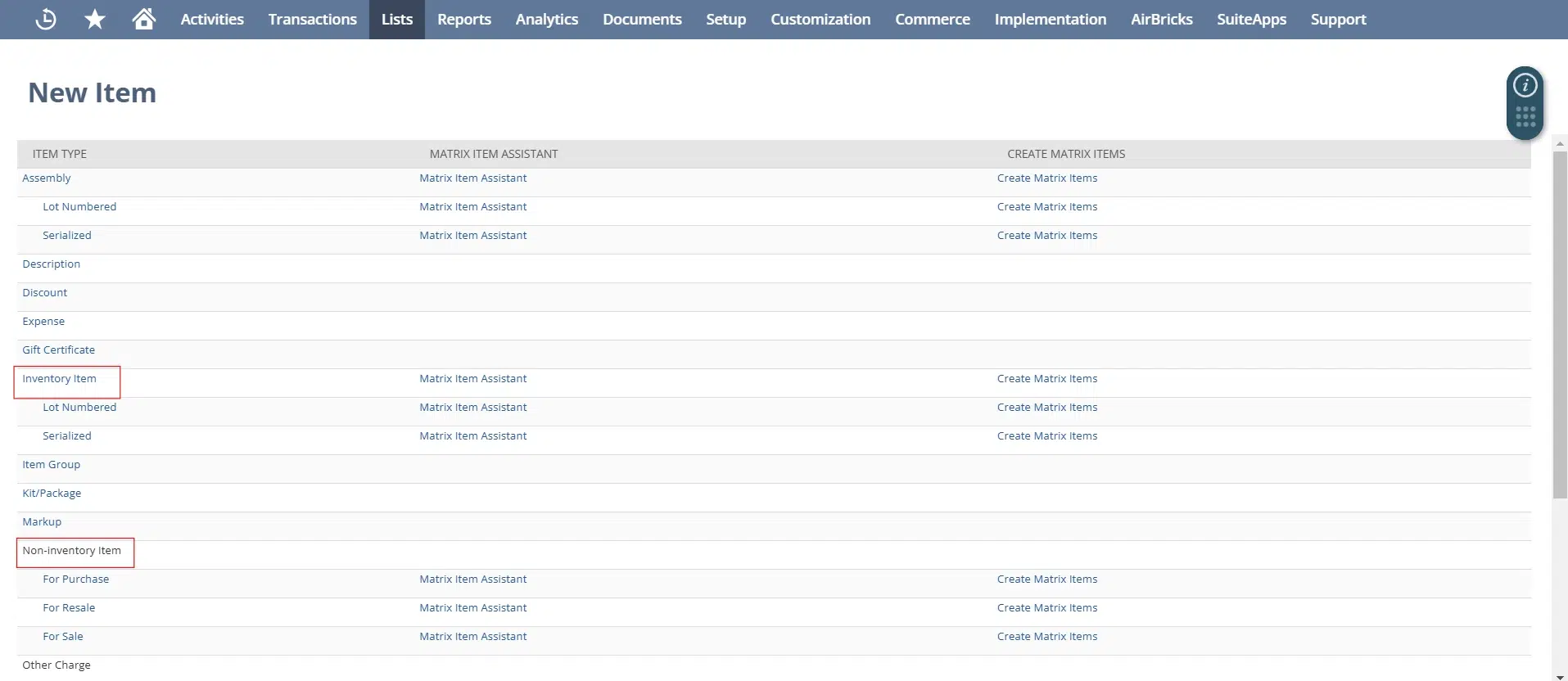 Select an inventory or non-inventory Item.