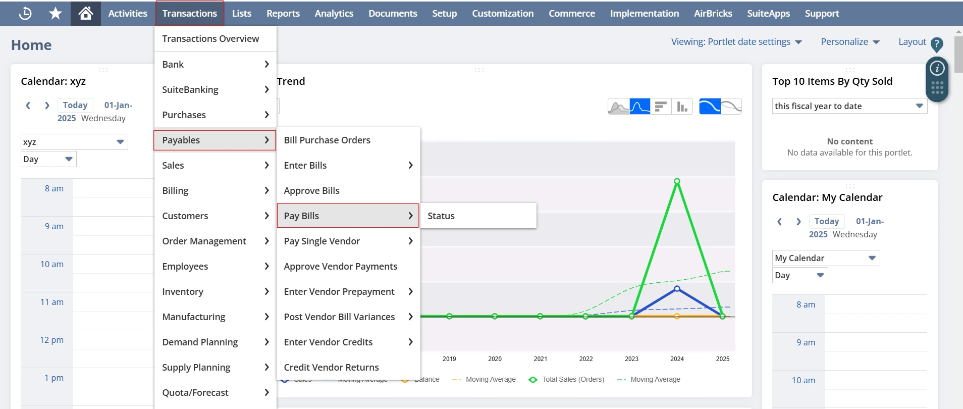 Go to Transactions > Payables > Pay Bills.